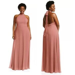 After Six High Neck Halter Backless Maxi Dress Dusty Rose Size 20 Bridesmaid